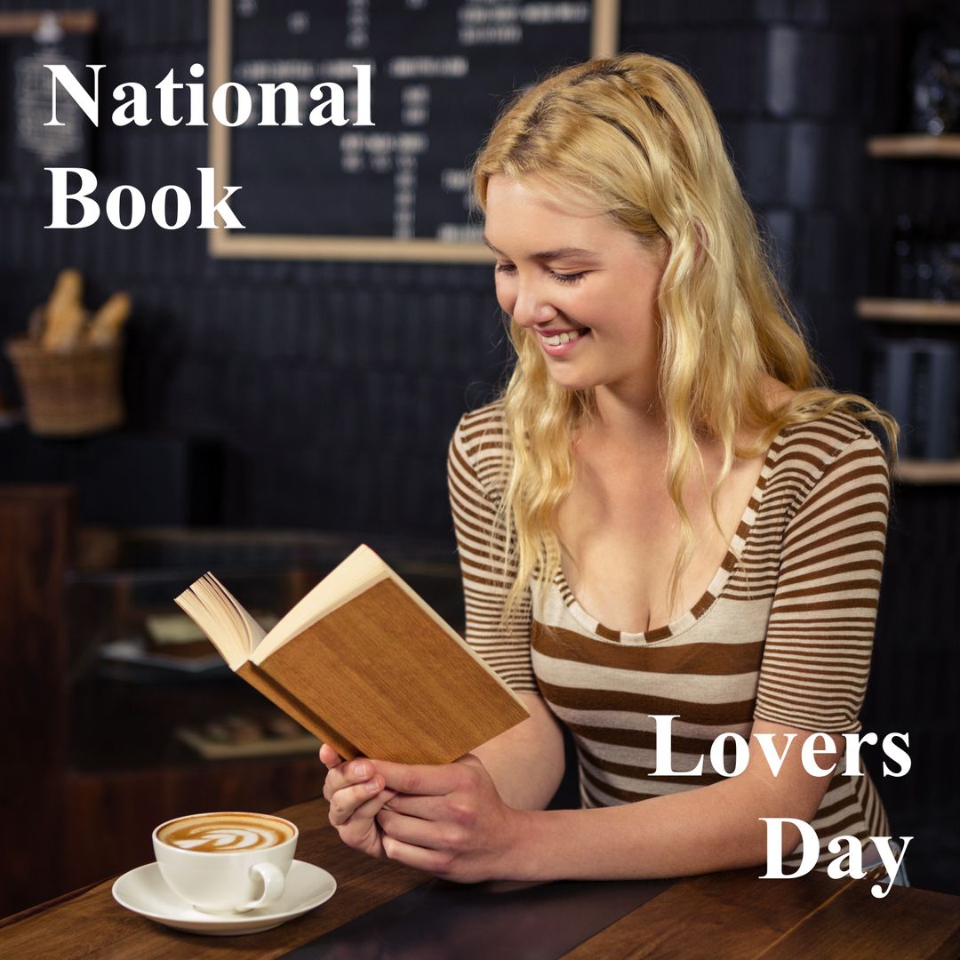 Young Woman Enjoying a Book with Cup of Coffee on Book Lovers Day