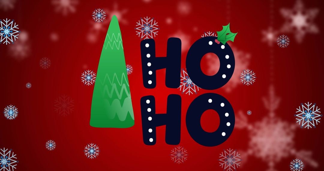 Festive Christmas Text with Snowflakes on Red Background