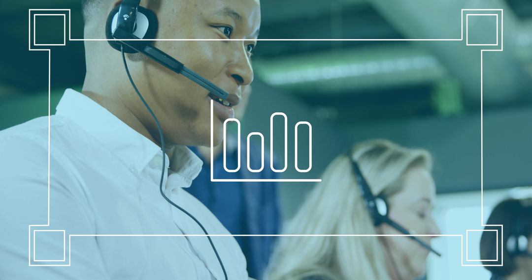 Focused Call Center Team with Graph Overlay Concept