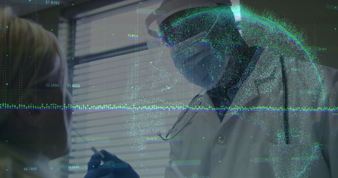 Healthcare Professional Testing with Data Overlay in Futuristic Lab