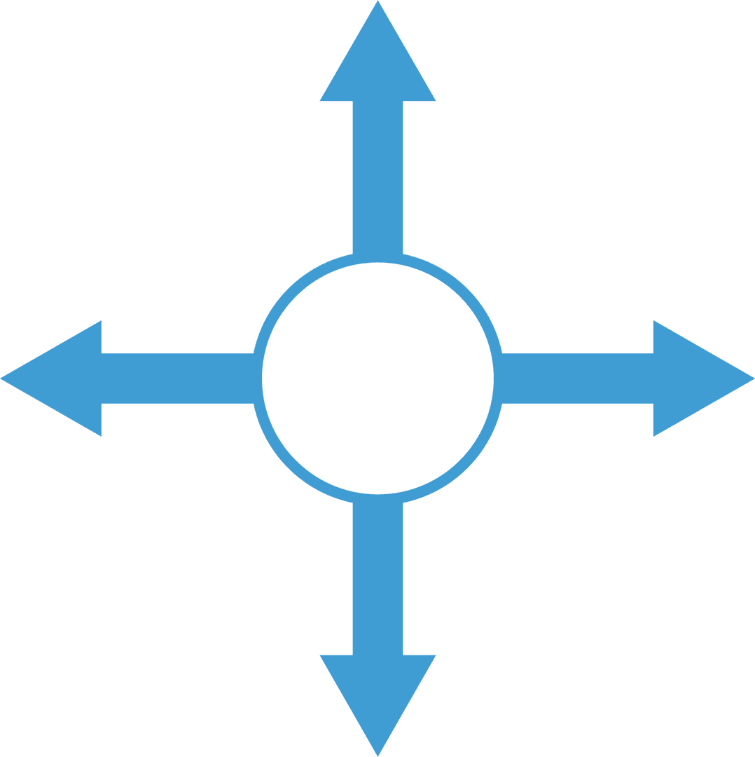 Blue Directional Arrows with Central Circle on Transparent Background