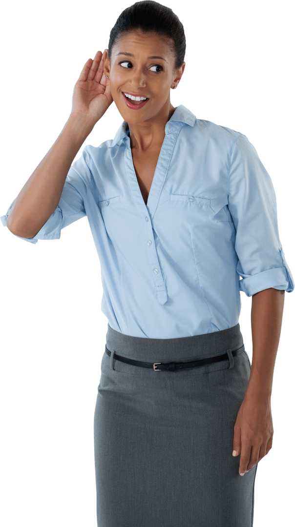 Transparent Businesswoman Listening Secretly with Curious Expression