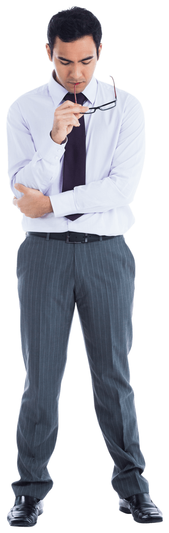Majestic Thoughtful Businessman on Transparent Background
