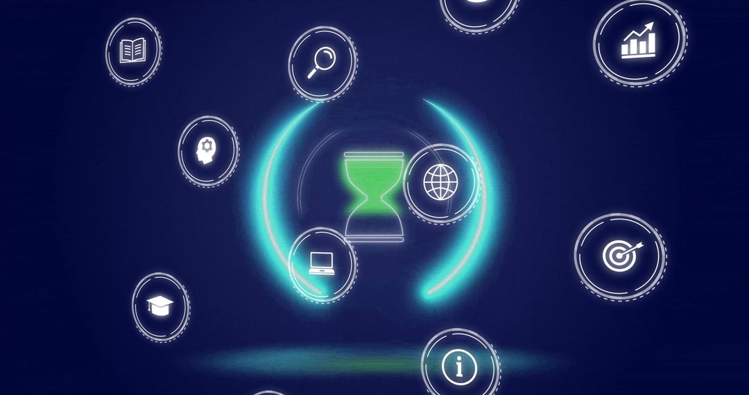 Abstract Hourglass with Floating Education and Technology Icons