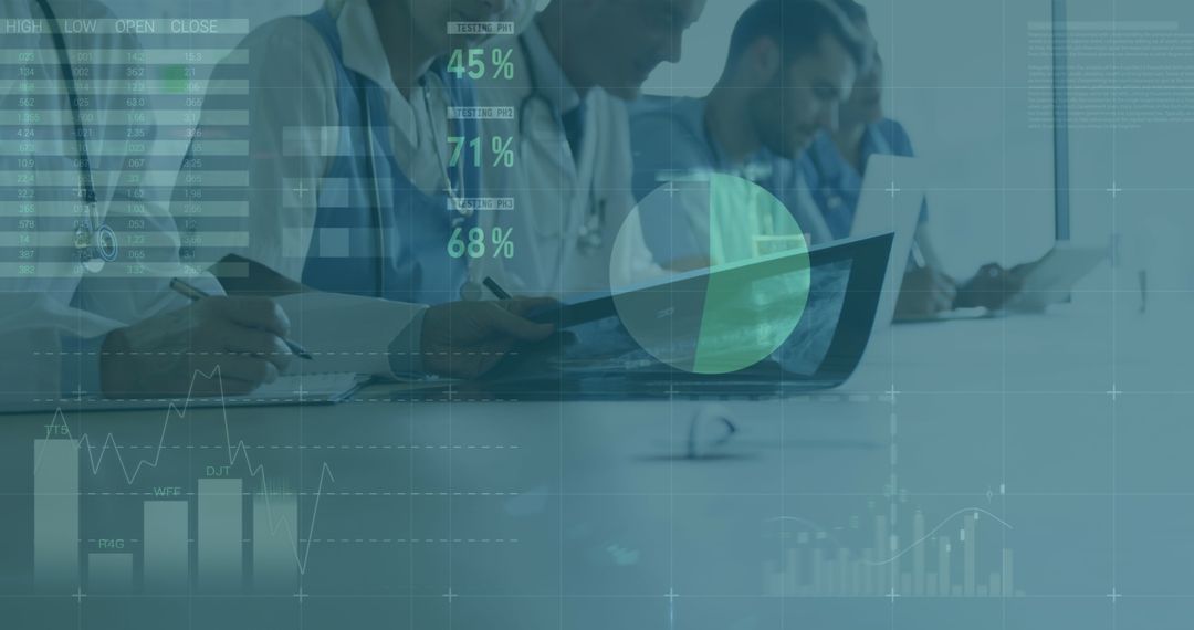 Healthcare Team Analyzing Data with Digital Technology Hologram