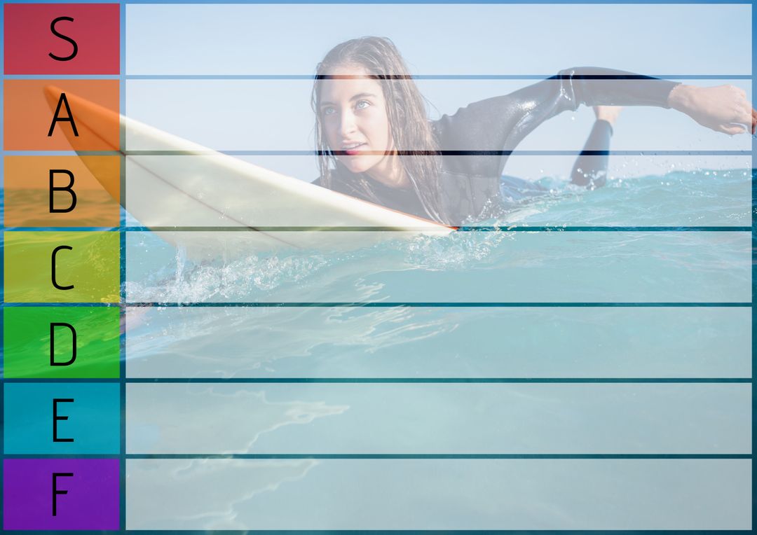 Female Surfer Paddling on Surfboard in Ocean with Excitement