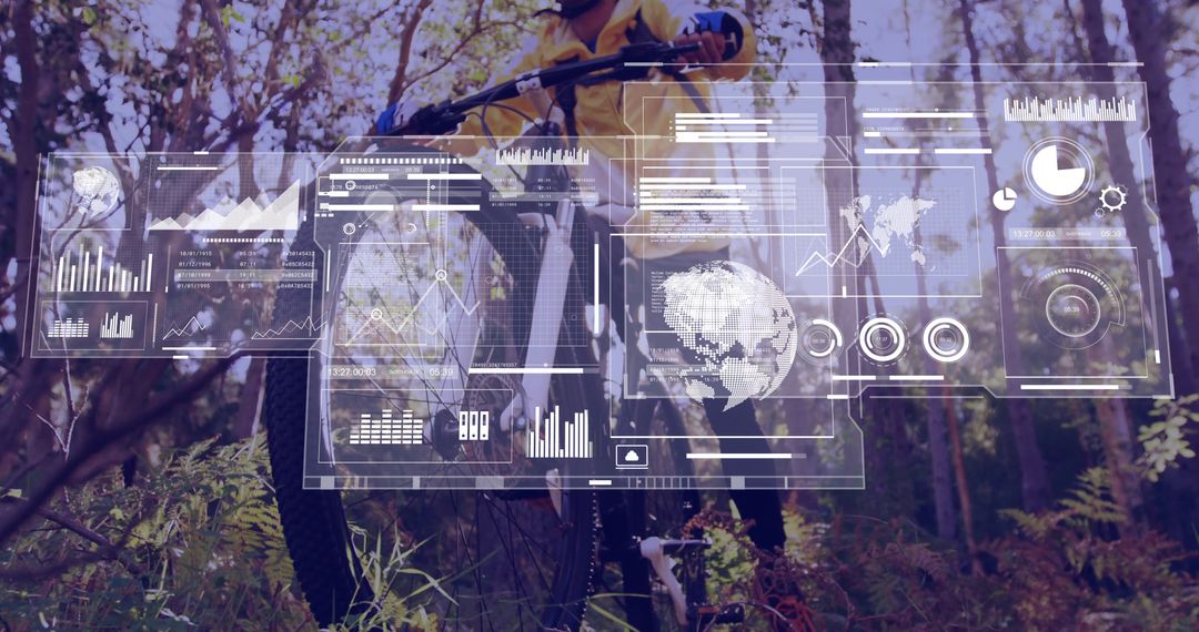 Cyclist With Technology Concept in Forest Adventure Setting