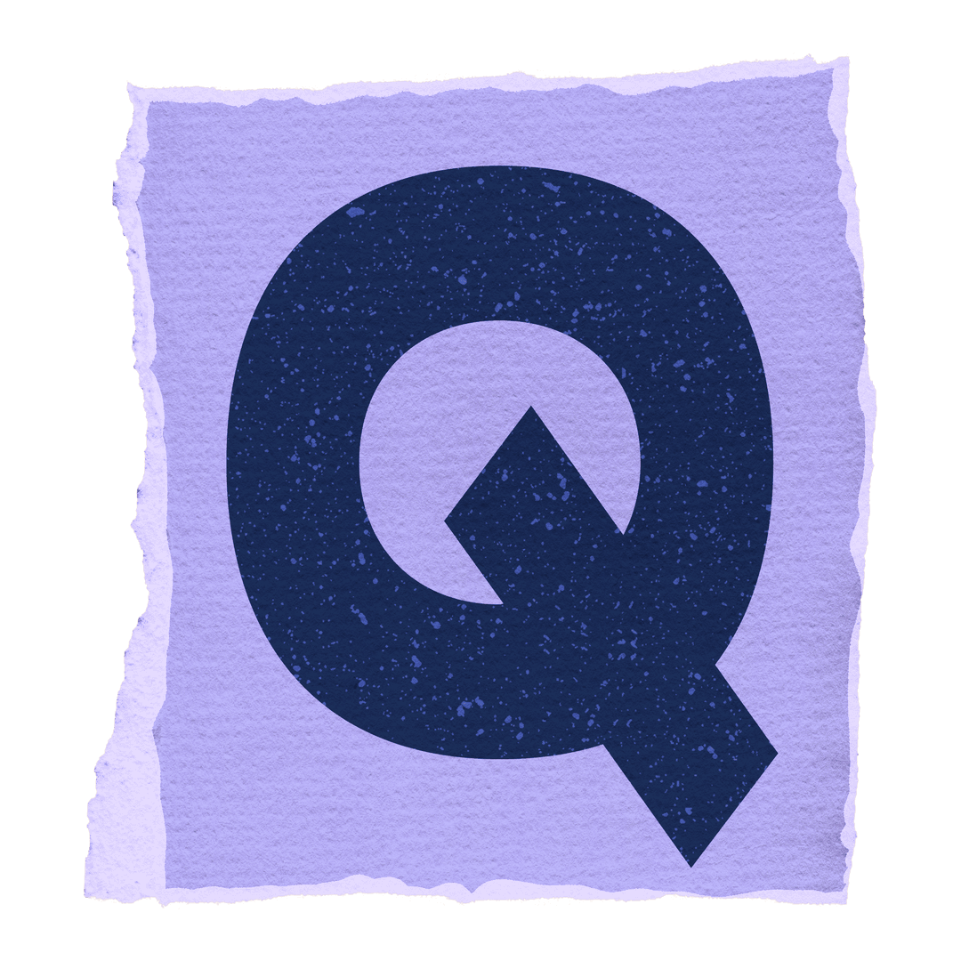 Navy Q on Lavender Torn Paper Transparent Background