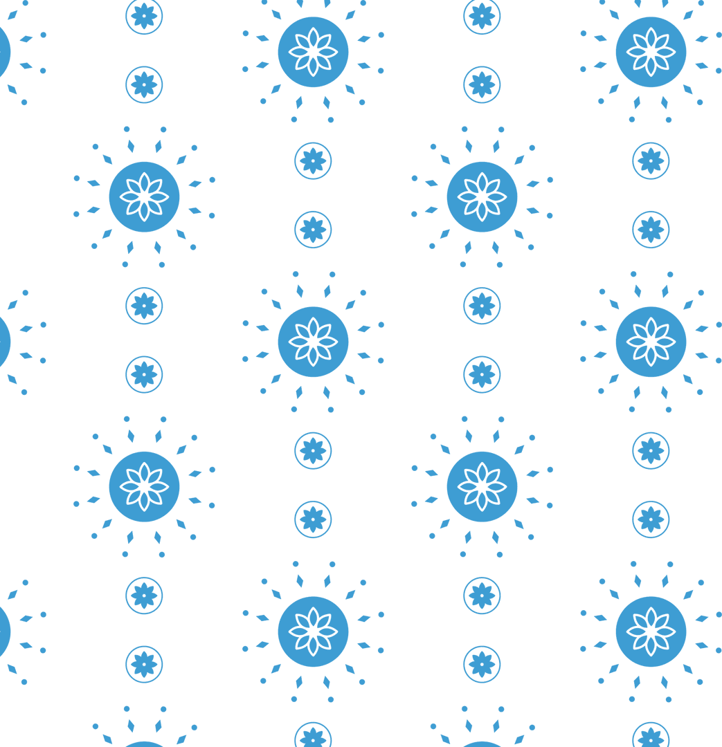 Seamless Blue Floral Circles and Shapes Pattern on Transparent Background