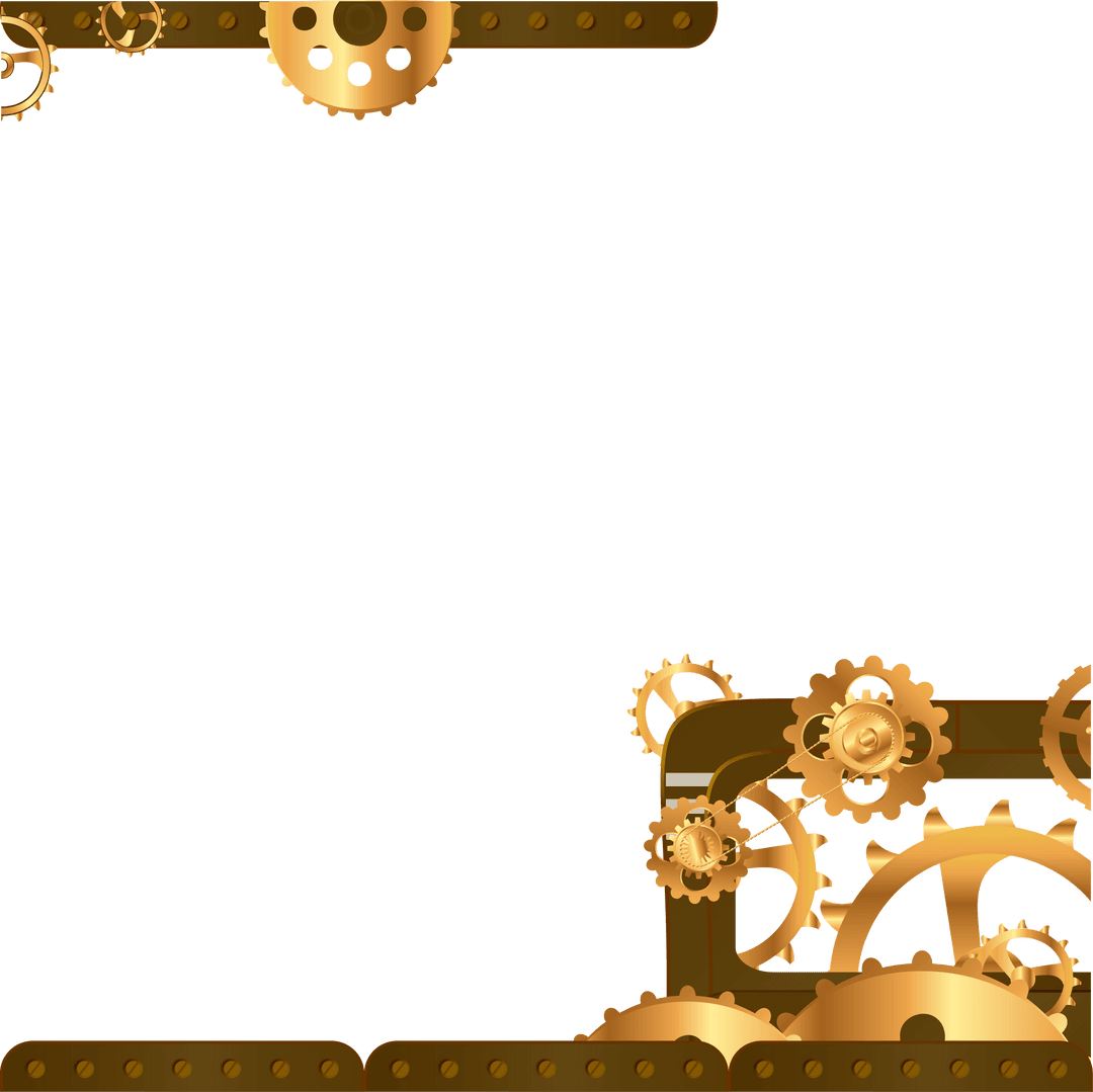 Steampunk Frame with Gears and Rivets on Transparent Background