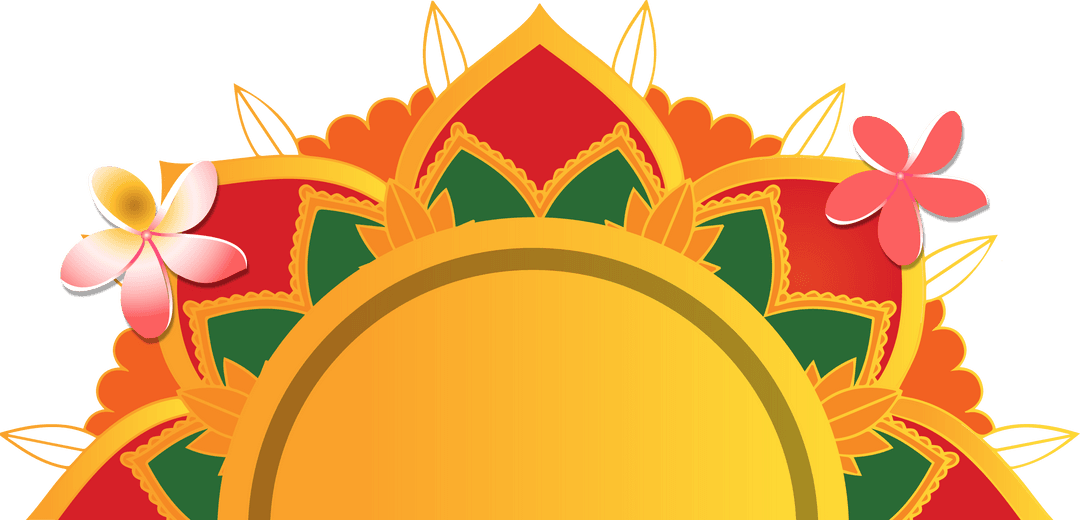 Half Mandala Design with Flowers on Transparent Canvas