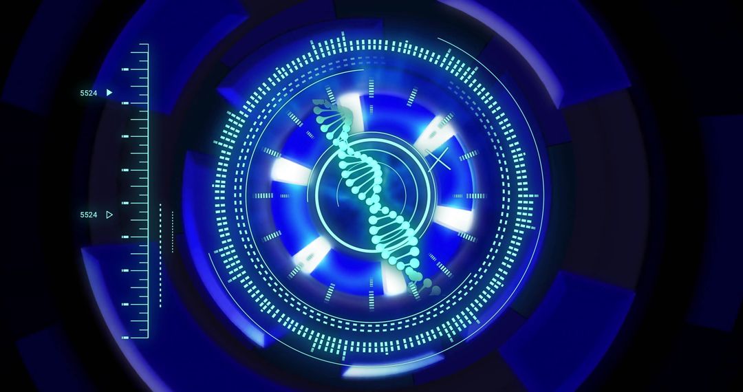 Futuristic Interface Showing DNA Strand with Digital Data