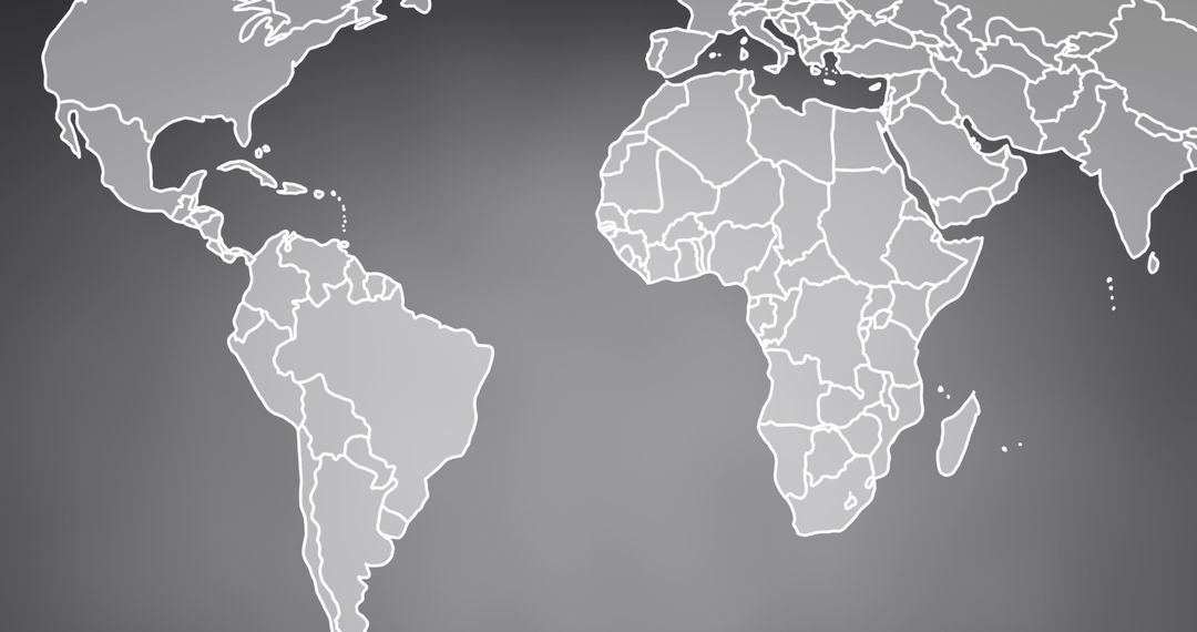 Digital World Map with Glowing Moving Contours