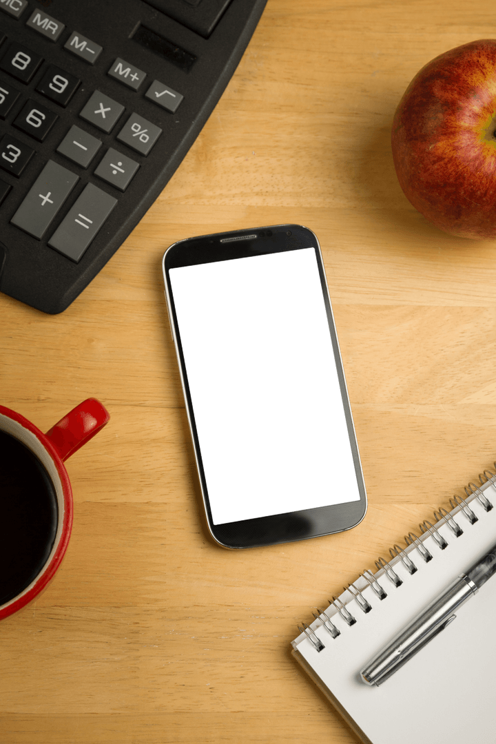 Transparent Smartphone with Copy Space on Office Desk Mockup