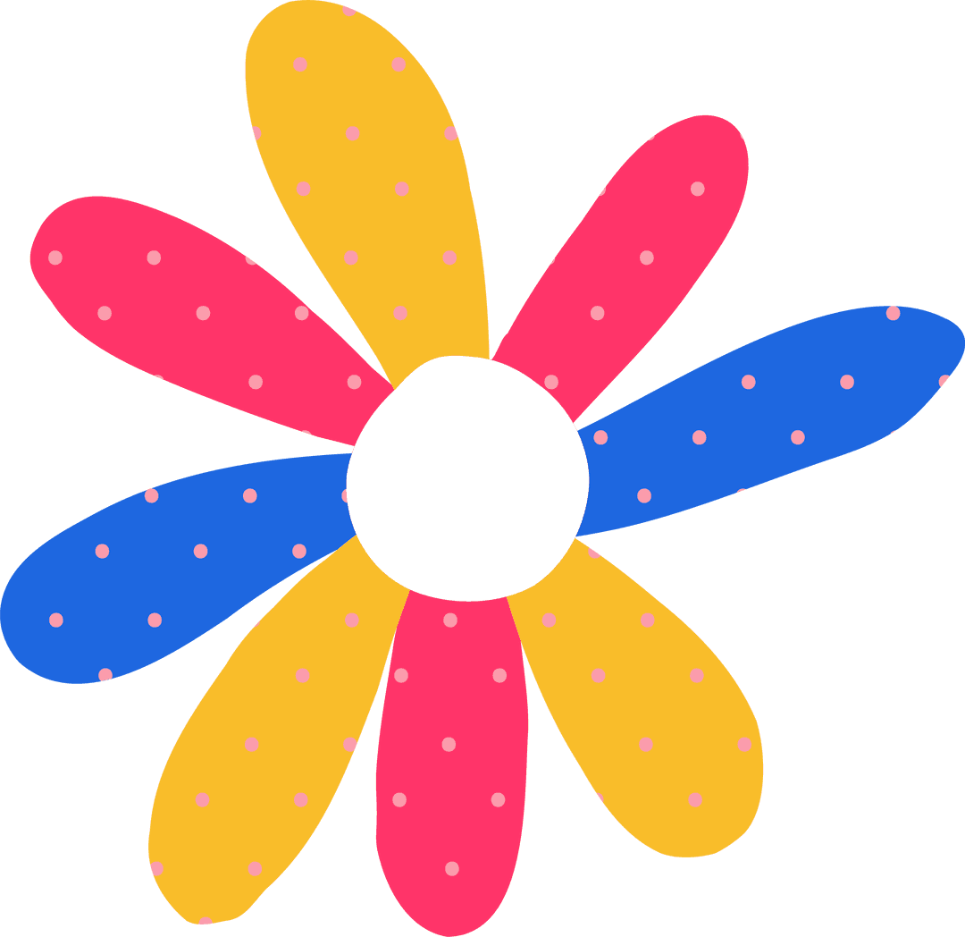 Bright Floral Design with Dotted Petals on Transparent Background