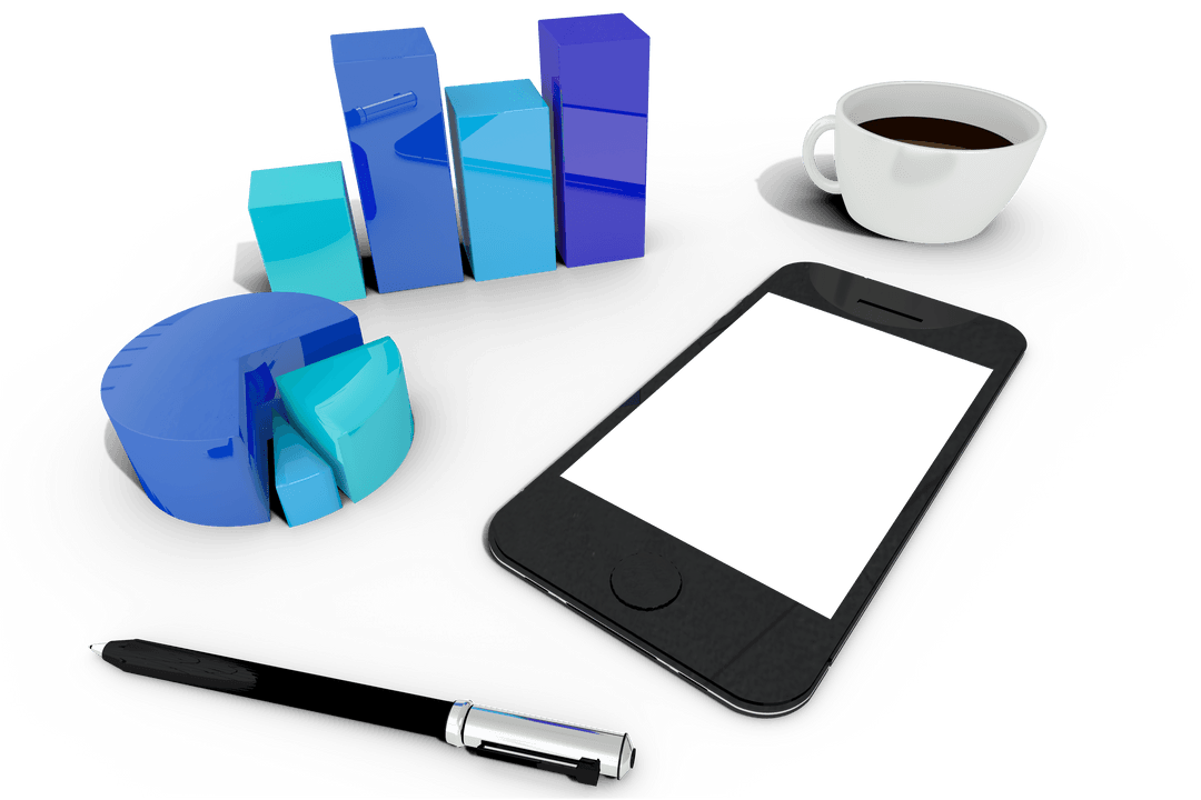 Transparent Business Concept Graphs and Coffee Cup Illustration