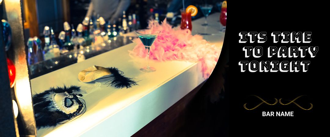 Festive Nightlife Event with Masquerade Masks and Cocktails