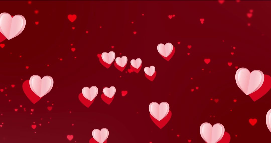 Floating Pink Hearts on Gradient Red Background for Valentine's Day