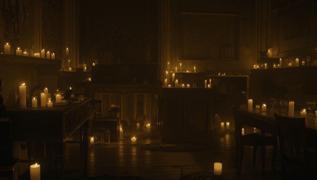 Vintage Study Room Illumined by Flickering Candlelight