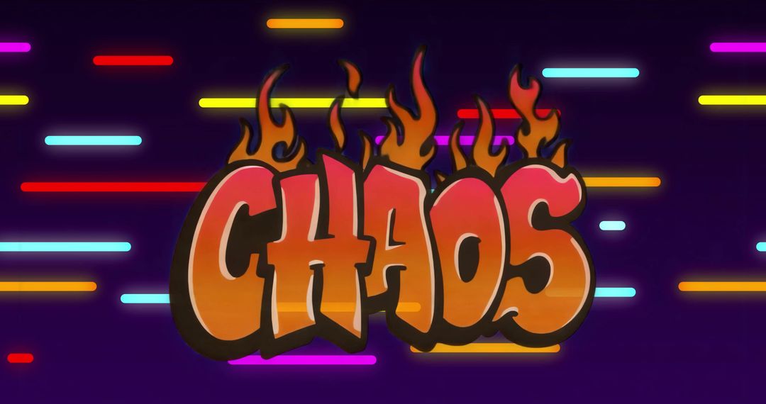 Flaming Chaos Graffiti with Neon Stripes in Digital Art