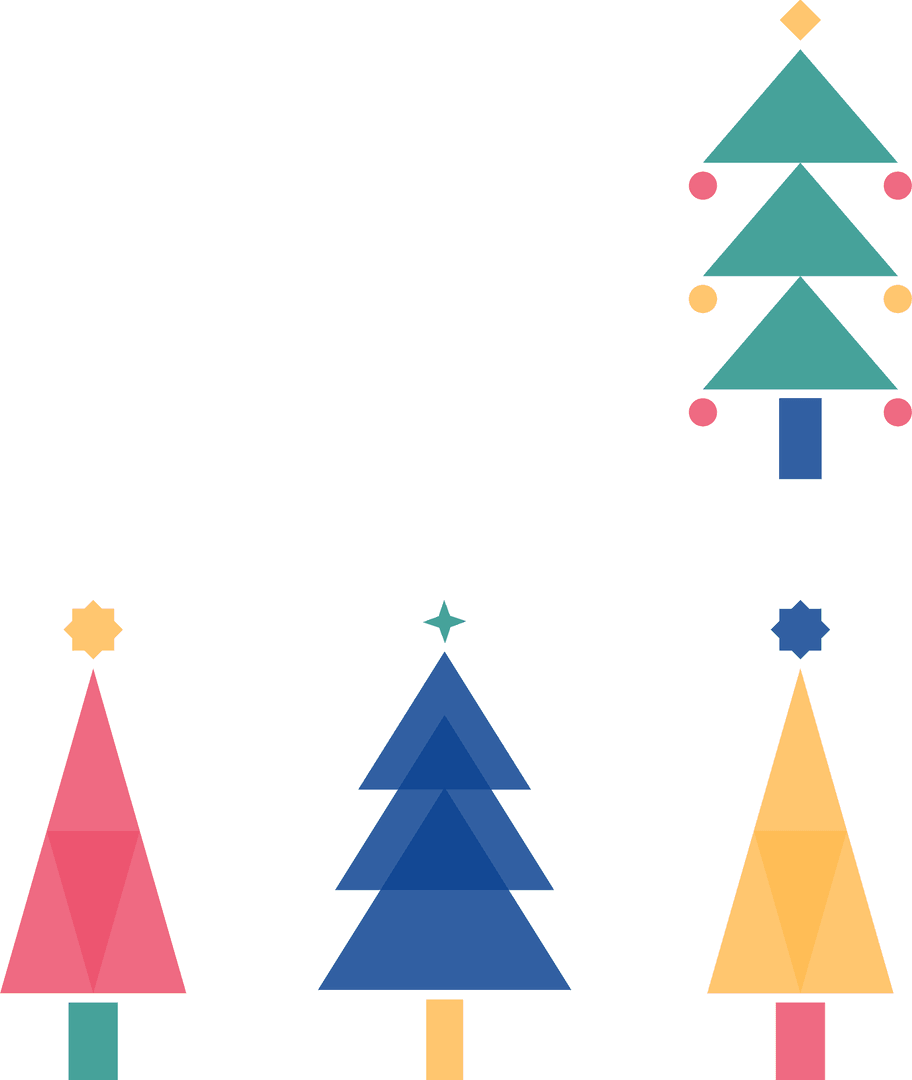 Colorful Stylized Christmas Tree Icons on Transparent Background
