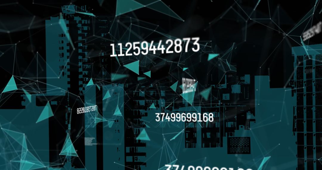 Digital Cityscape with Floating Data and Network Connections