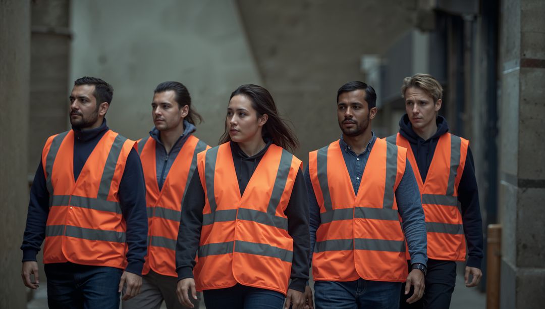 Construction Crew Teamworking and Collaborating on Building Site