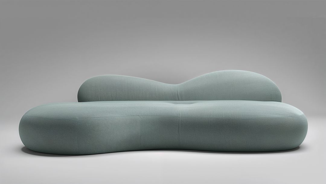 Sculptural Rounded Modern Sofa in Seafoam Blue Fabric for Minimalist Interior Design