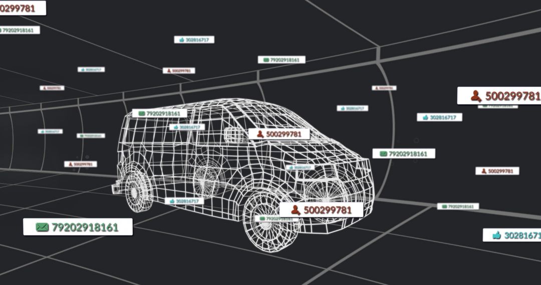 Spinning 3D Wireframe SUV with Data Points in Virtual Tunnel