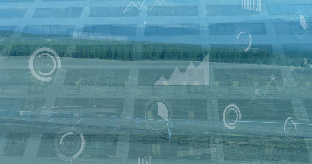 Digital Data Interfaces Overlaid on Scenic Landscape