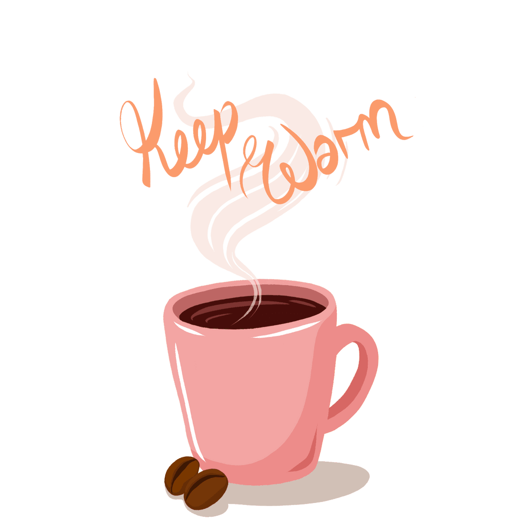 Pink Mug with Steam Text Keep Warm Coffee on Transparent Background
