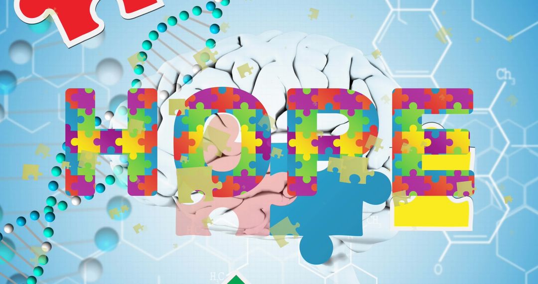 Colorful Puzzle Pieces Over Brain in Autism Awareness Concept