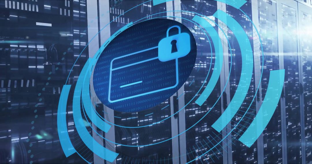 Digital Bank Card Security Over Server Room Background