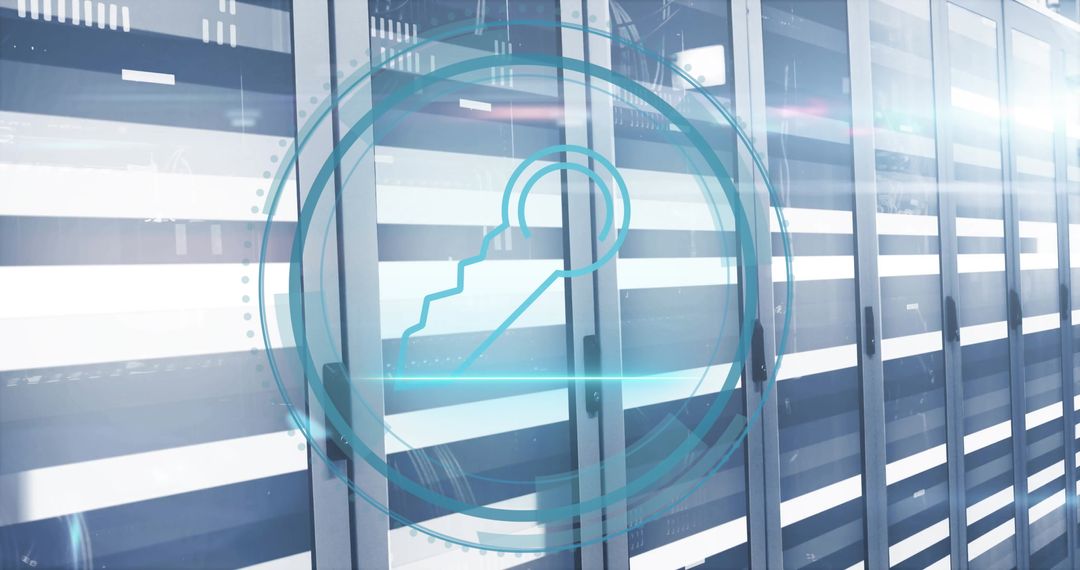 Digital Blockchain Security Lock Over Data Center Server Racks