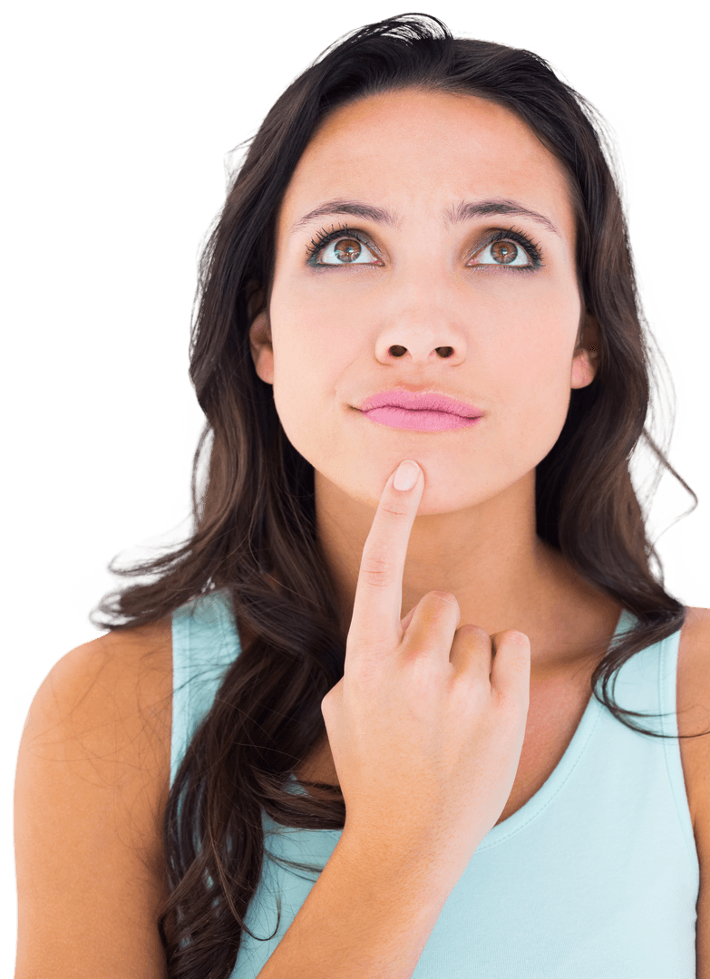Pensive Young Woman with Thoughtful Expression on Transparent Background