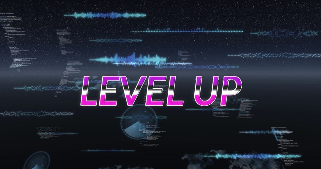 Level Up Digital Concept with Text and Data Visualization