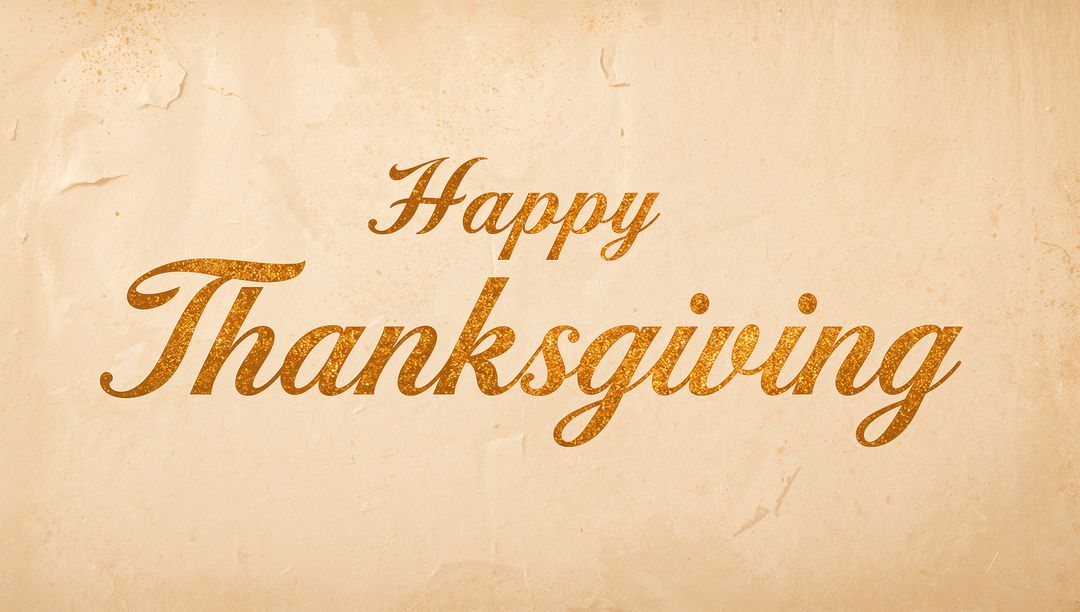 Happy Thanksgiving Gold Glitter Script on Vintage Parchment Textured Greeting Card Design