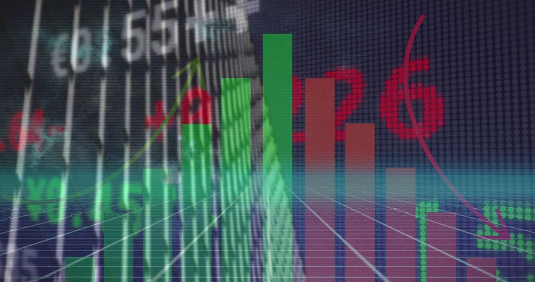 3D Bar Chart Analyzing Stock Trends in Digital Matrix