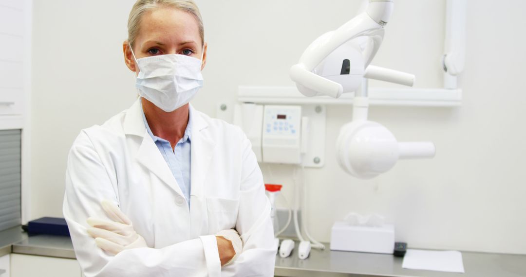 Confident Female Dentist in Surgical Mask in Modern Clinic - Free Images, Stock Photos and Pictures on Pikwizard.com