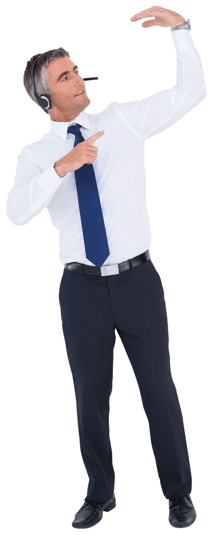 Transparent Simply Showing Customer Service Agent in Headset Pointing Upward
