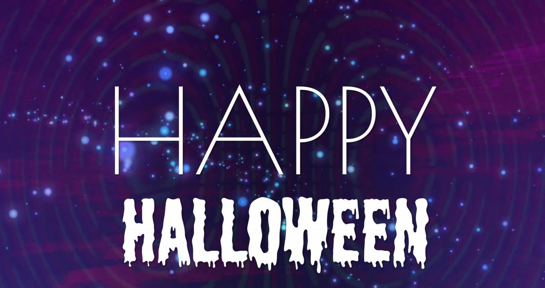 Festive Happy Halloween Text with Eerie Cosmic Background