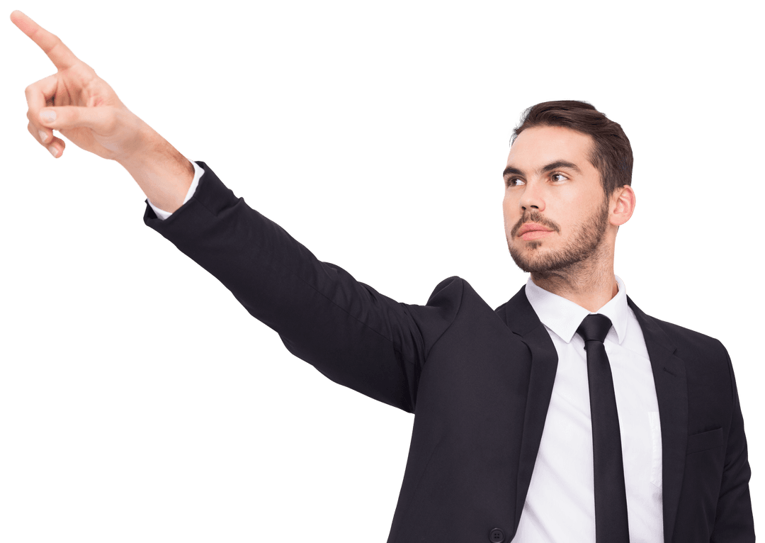 Transparent Businessman Confidently Pointing Towards Future