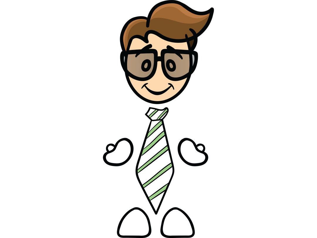 Smiling Male Cartoon in Glasses with Green Striped Tie on Transparent Background - Download Free Stock Images Pikwizard.com