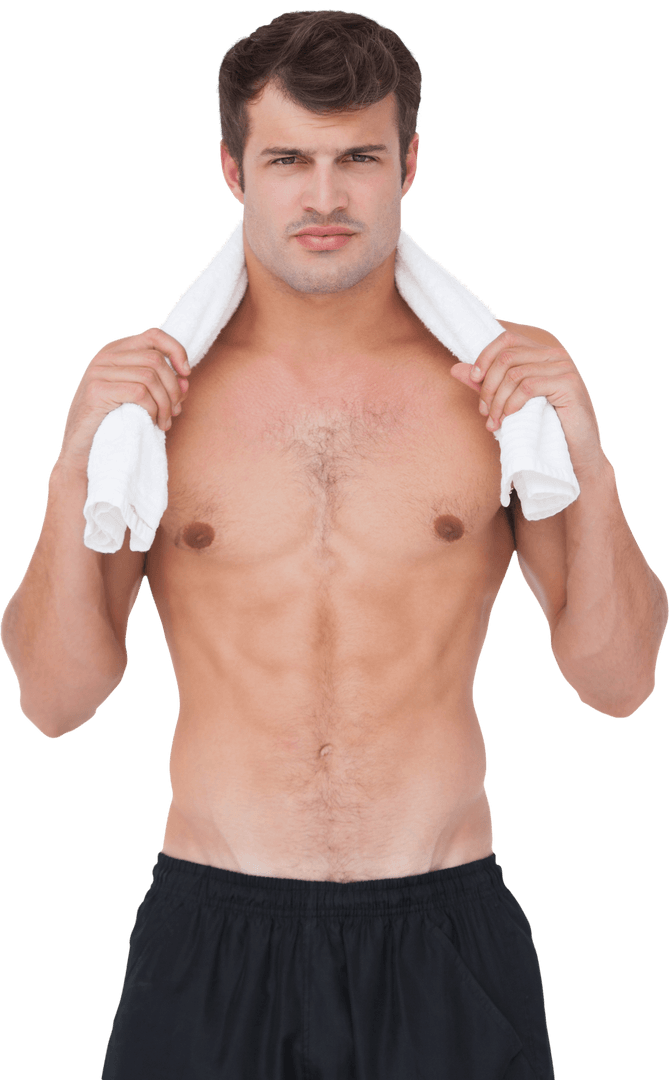 Transparent Background Fit Man Towel Around Neck