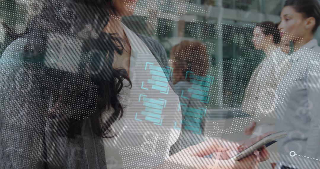 Businesswoman Interacting with Digital Map Interface