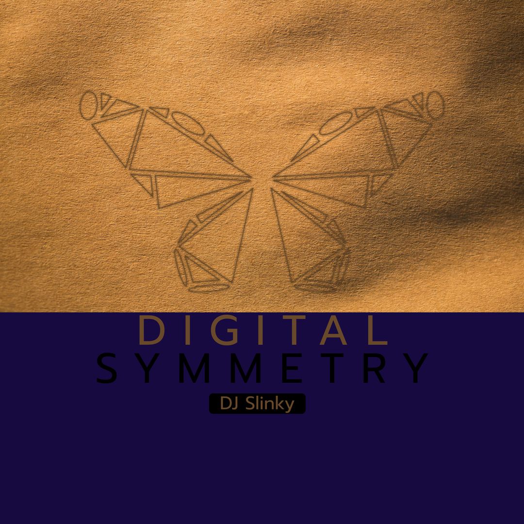 Geometric Butterfly Design with Text on Golden Background