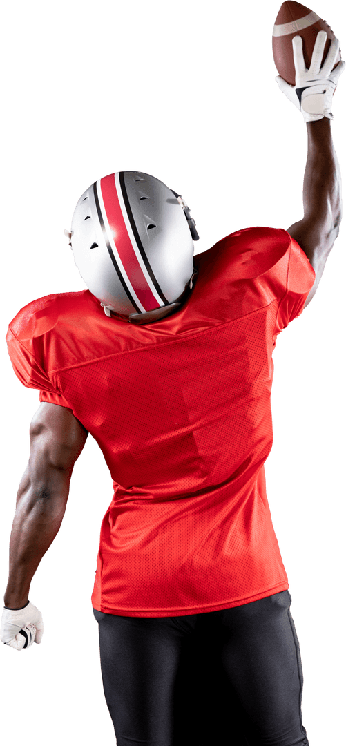 Transparent Rear View Football Player Reaching for Ball