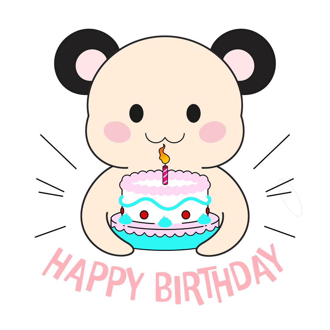 Cute cartoon bear with birthday cake on transparent background