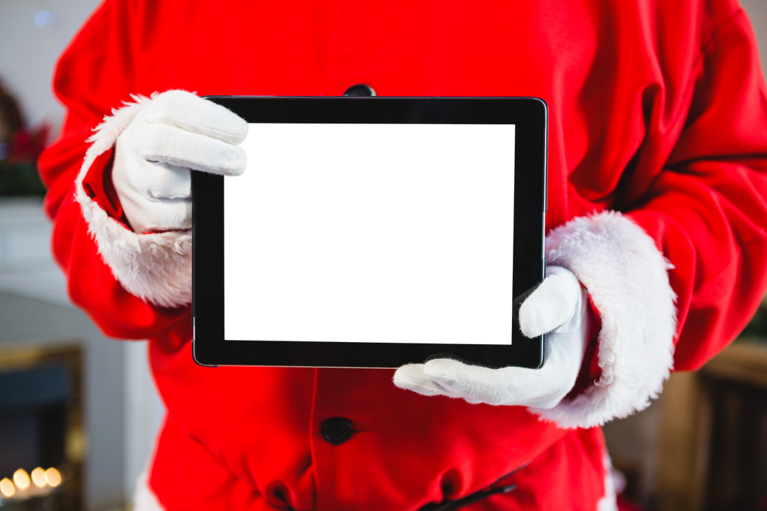 Transparent Santa Claus Holding Digital Tablet Display Close-Up - Download Free Stock Images Pikwizard.com