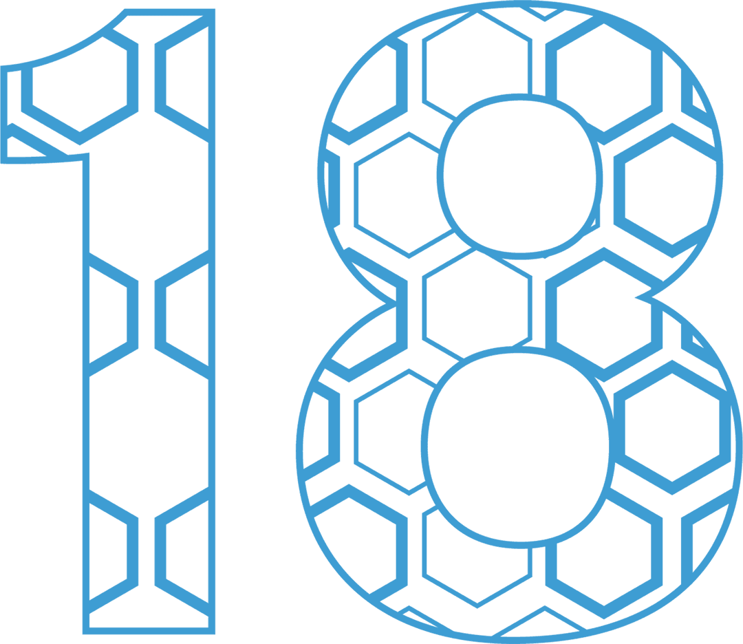 Blue Number 18 with Geometric Pattern on Transparent Background
